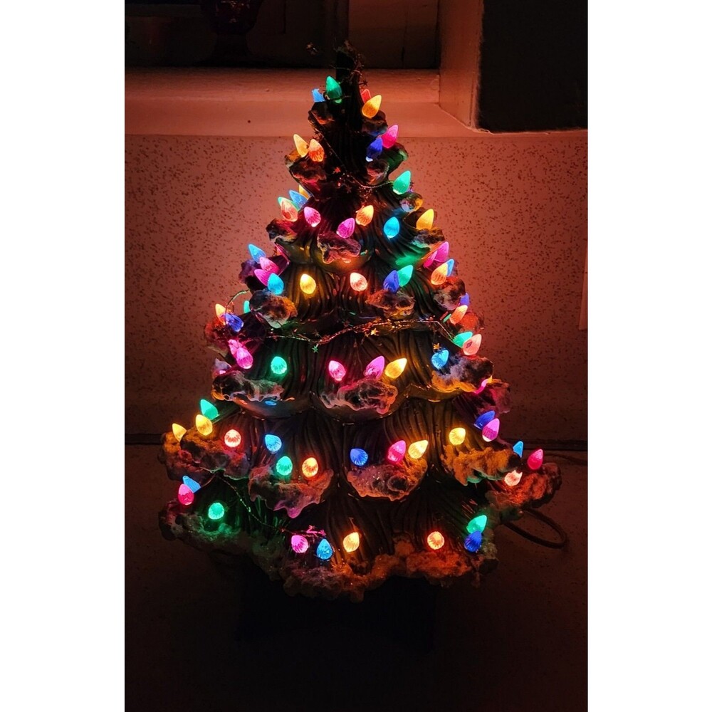 Vintage 1970s Holland Mold Large 17” Ceramic Frosted Christmas Tree W/ Base - Picture 2 of 16